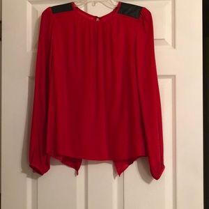 Long sleeve silk top with faux leather